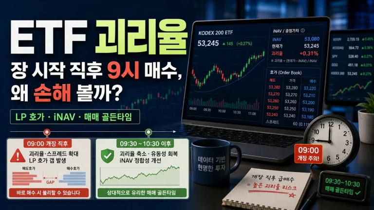 배당 ETF 매수 시 LP 호가 시간과 ETF 괴리율을 확인하고 안전하게 매매하는 시간대 인포그래픽