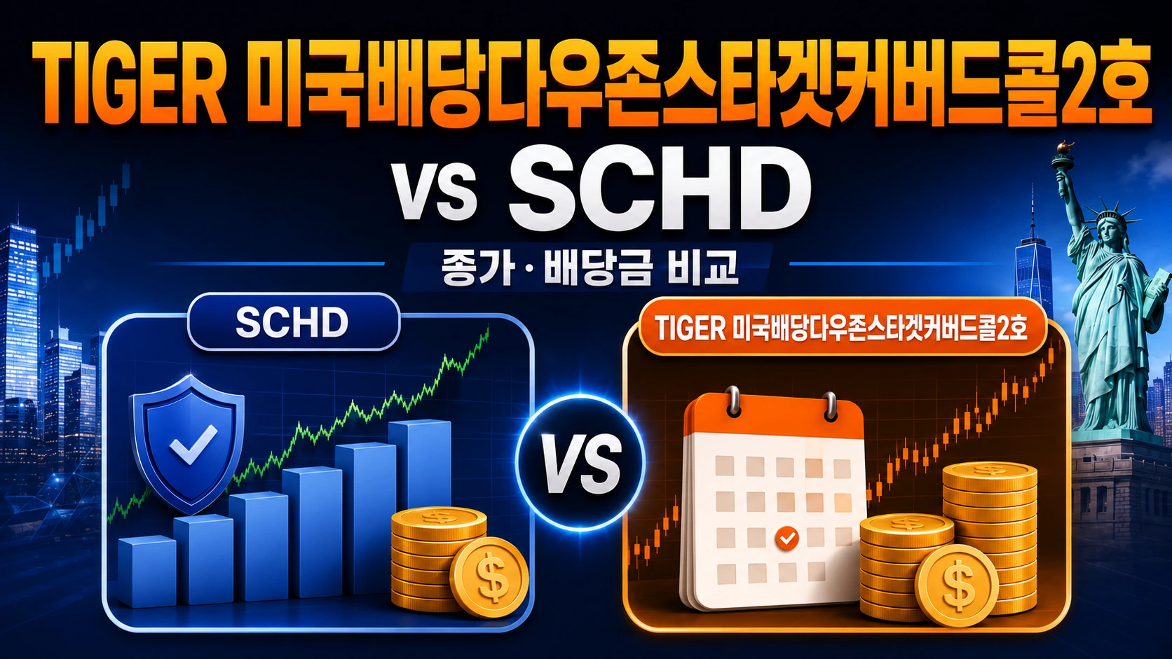 TIGER 미국배당다우존스타겟커버드콜2호와 미국 SCHD의 분배금과 총수익률 비교