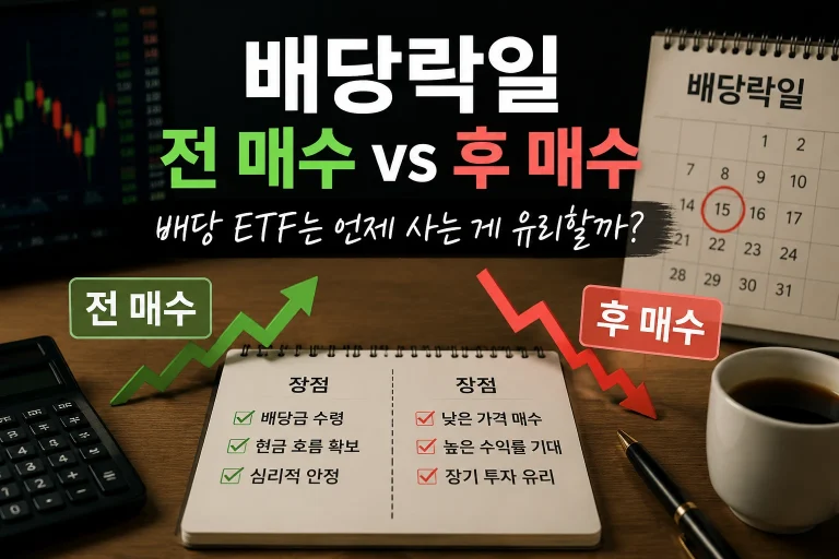 배당락일 전 매수와 배당락 후 매수를 비교하는 배당 ETF 투자 전략 이미지