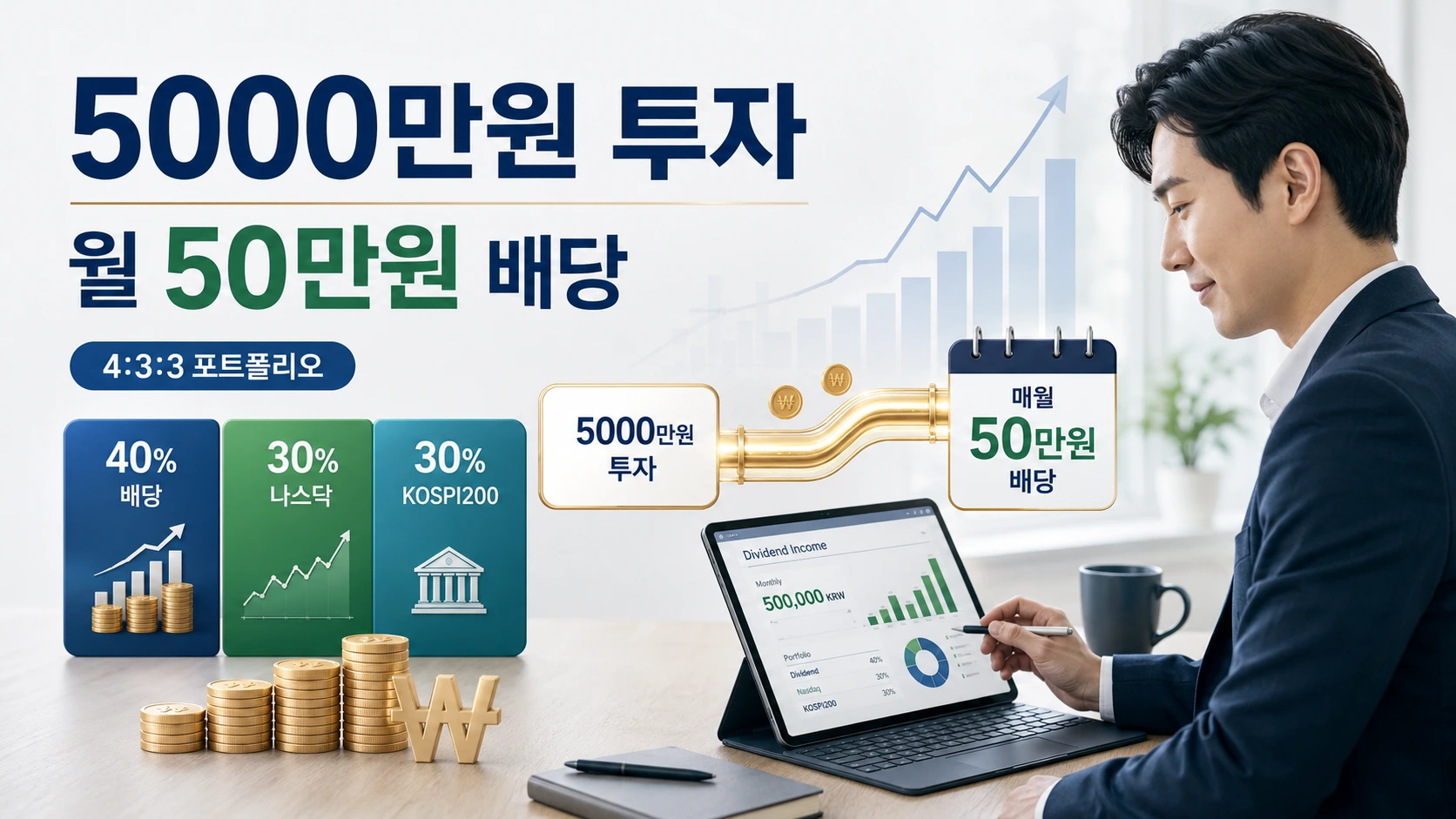 5000만원 투자로 월50만원 배당을 목표로 하는 커버드콜 ETF 포트폴리오와 세후 현금흐름 계산