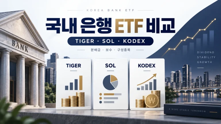 국내 은행 ETF 비교 TIGER SOL KODEX 1년 5년 수익률 분배금