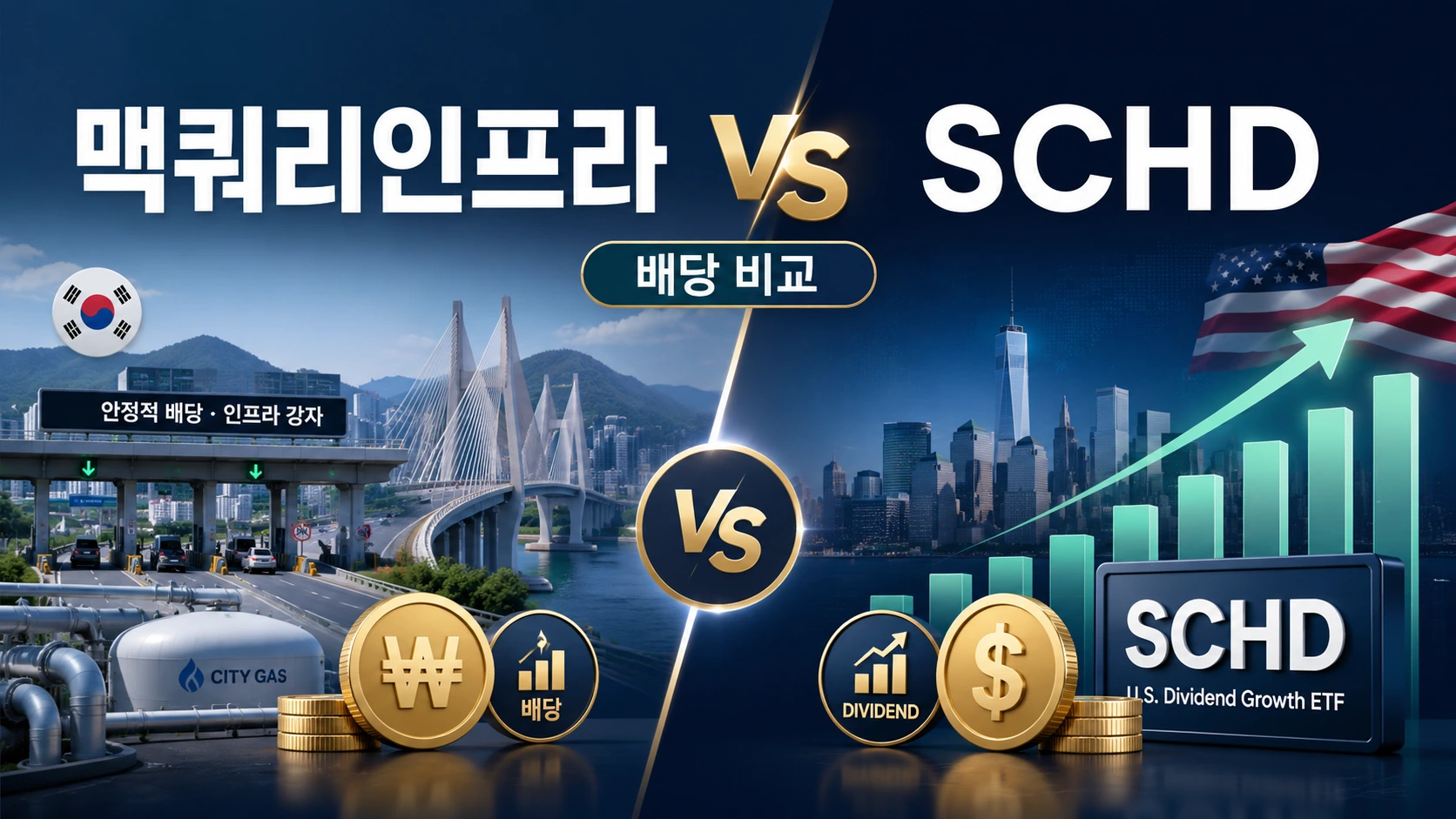 맥쿼리인프라와 SCHD 배당 비교 및 1억원 투자 시 현금흐름 차이 인포그래픽