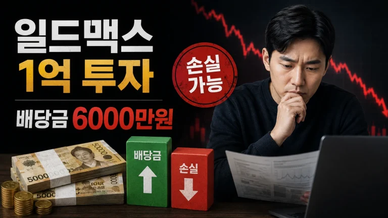 일드맥스 1억 투자 후 배당금 6000만원과 원금 변동에 따른 1년 총수익률 비교 인포그래픽