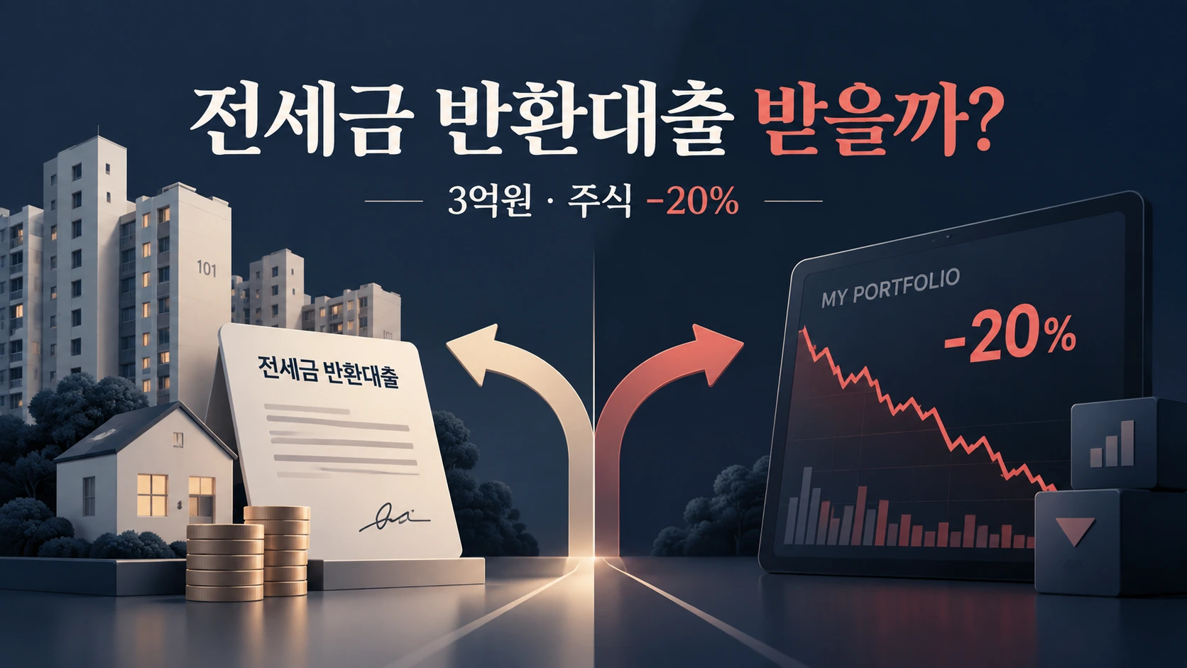 전세금 반환대출과 -20% 손실 주식 매도 3억원 비교