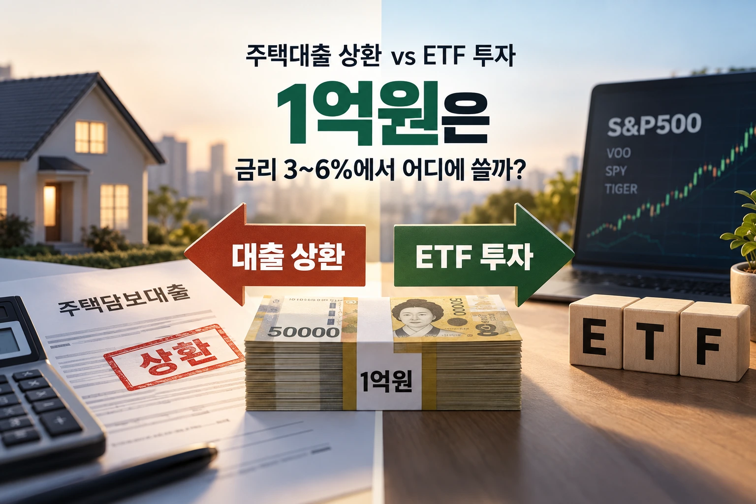주택대출 상환 vs ETF 투자 1억원 금리 3~6% 비교