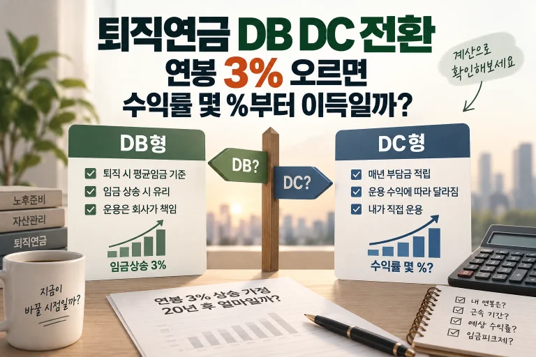 퇴직연금 DB DC 전환, 연봉 3% 오르면 수익률 몇 %부터 이득일까?