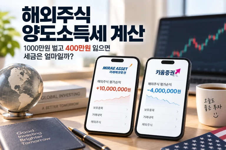 해외주식 양도소득세 계산 1000만원 수익 400만원 손실