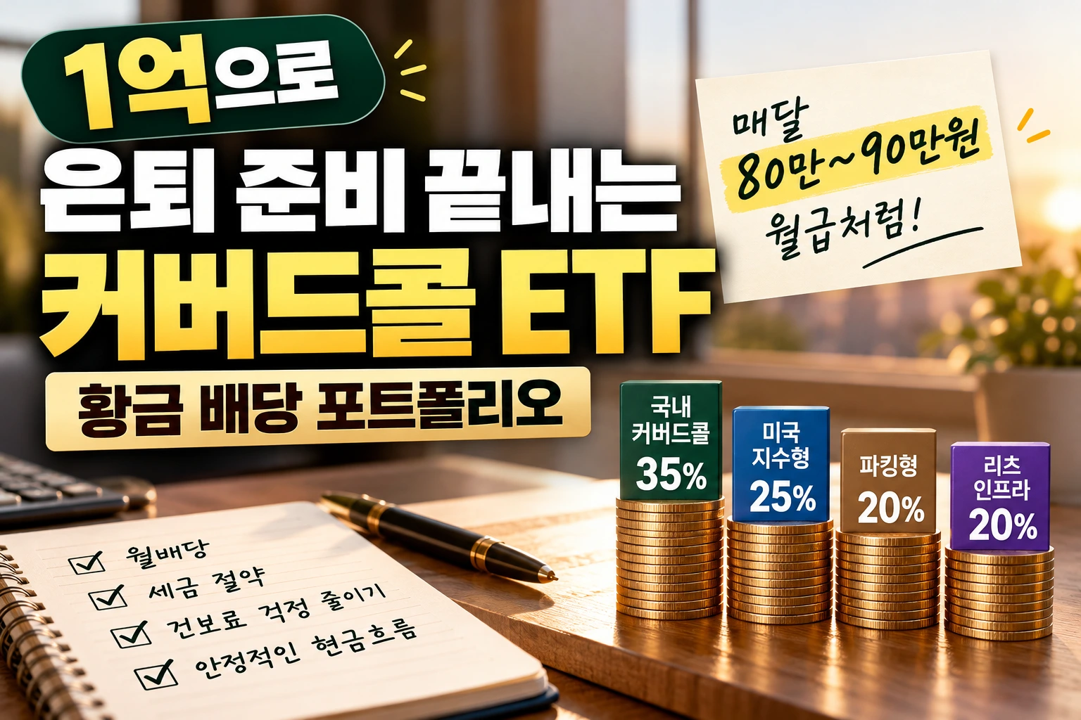 커버드콜 ETF 포트폴리오로 1억원에서 월 80~90만원 은퇴 생활비를 만드는 황금 배분