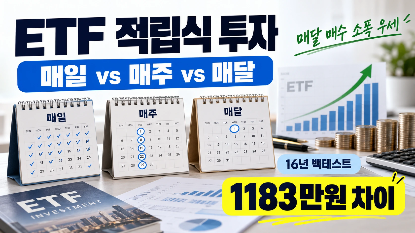ETF 적립식 투자 매일 매주 매달 16년 백테스트 최종자산 1183만원 차이