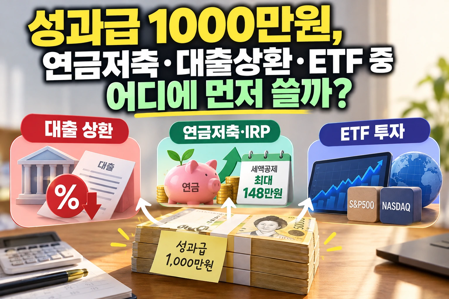 성과급 1000만원 재테크 대출 상환 연금저축 ETF 우선순위 비교