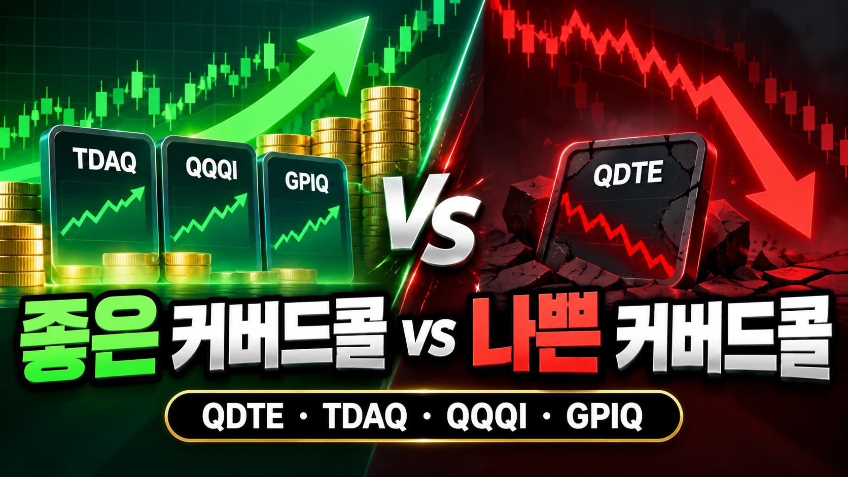 좋은 커버드콜 나쁜 커버드콜 (TDAQ, QQQI, GPIQ, QDTE)을 1분 만에 구별하는 법을 실제 수치로 비교합니다.